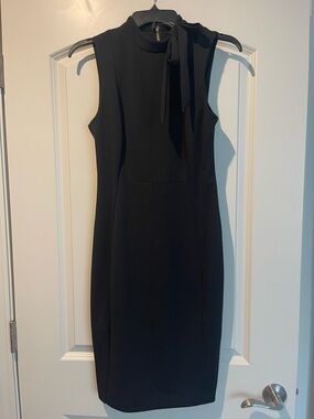 Calvin Klein Black Sleeveless Tie-Neck Midi Sheath Dress
